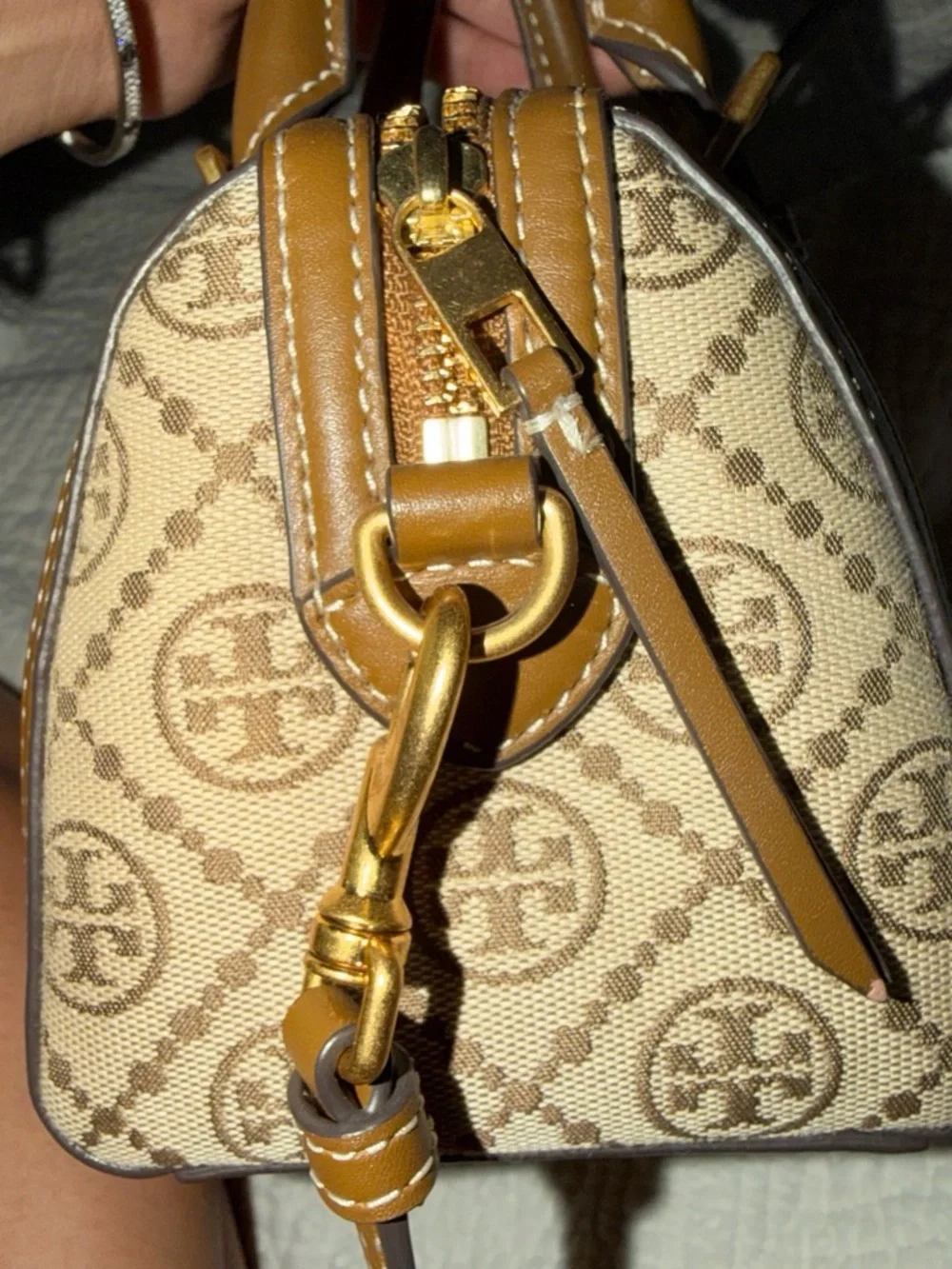 Tory Burch Beige and Brown Logo Canvas Mini Satchel